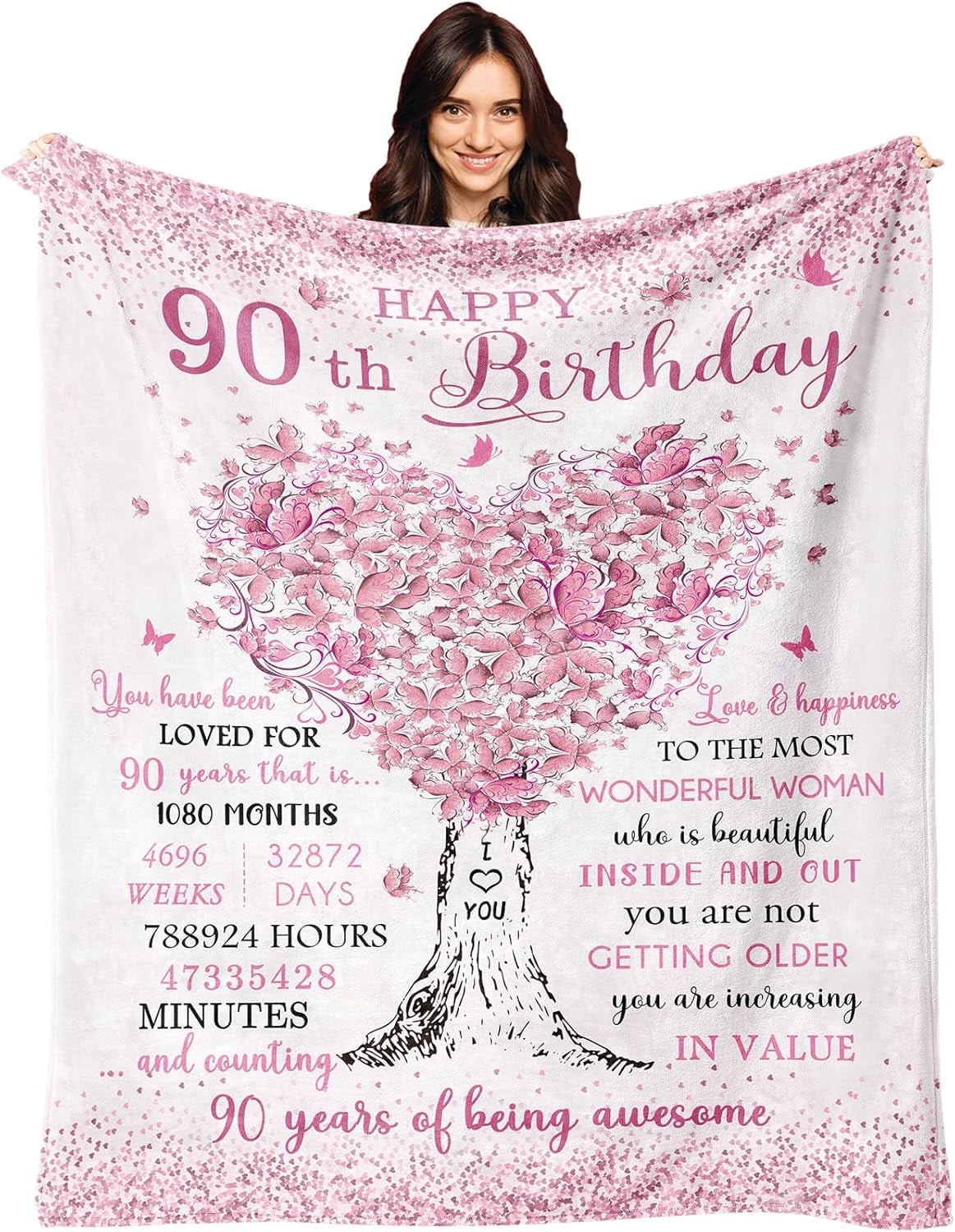 90th Birthday Gifts for Women Blanket, 90 Year Old Birthday Gifts for Women, 90th Birthday Decorations for Women, Best Gifts for 90 Year Old Woman, Happy 90th Birthday Gift Ideas Throw