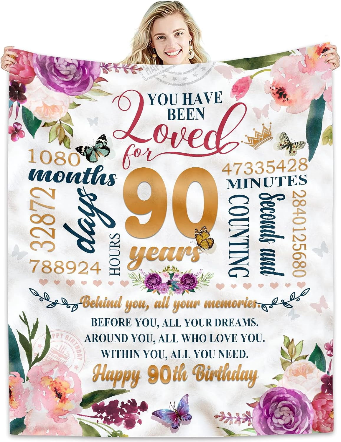 90th Birthday Gifts Women Blanket Happy 90th Birthday Gift Ideas, 90th Birthday Decorations, Gifts for Women Turning 90, Gifts for 90-Year-Old, Best Birthday Present 1934 Throw Blanket