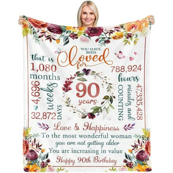 90th Birthday Gifts for Women, Gifts for 90 Year Old Woman, 90th Birthday Gift Ideas, Mom Birthday Gifts, Happy 90th Birthday Decorations for Her Wife Sister, Soft Throw Blanket