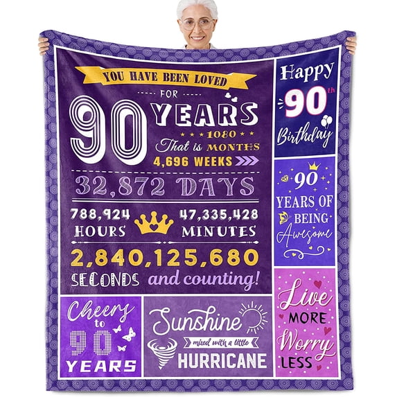 90th Birthday Gifts for Women Happy 90th Birthday Decorations for Women Best Gifts for 90 Year Old Woman 90th Birthday Gift Ideas Gifts for Mom Grandma Throw Blanket 60x50 Inch