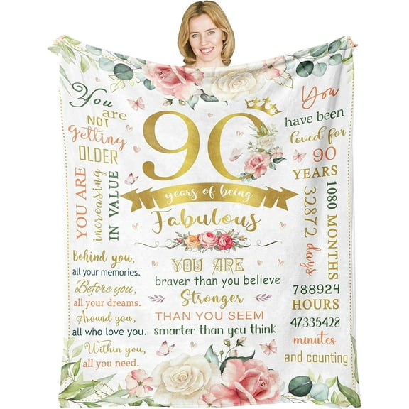 90th Birthday Gifts for Women Men, Best Gifts for 90 Year Old Woman, 90th Birthday Ideas, 90 Year Old Birthday Gifts for Women, 1934 Birthday Gift, Happy 90th Birthday Decor Blanket 60x50in