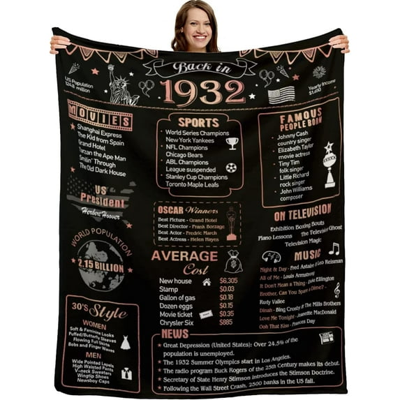 90th Birthday Gifts For Women Men Blanket, Gifts For 90th Birthday Decorations, 1932 Birthday Gifts For Her,90 Years Old Gift for Mom Dad Grandparents, 90th Birthday Gifts Ideas Back in 1932 60"X50"