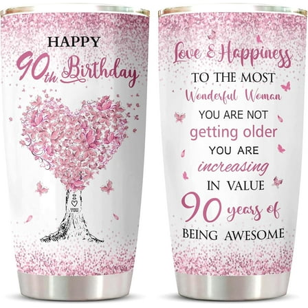 90th Birthday Gifts for Women Tumbler, Best Gifts for 90 Year Old Woman, 90th Birthday Ideas, 90-Year-Old Birthday Gifts for Women, 90th Birthday Decorations for Women Coffee Cup 20oz 1PC