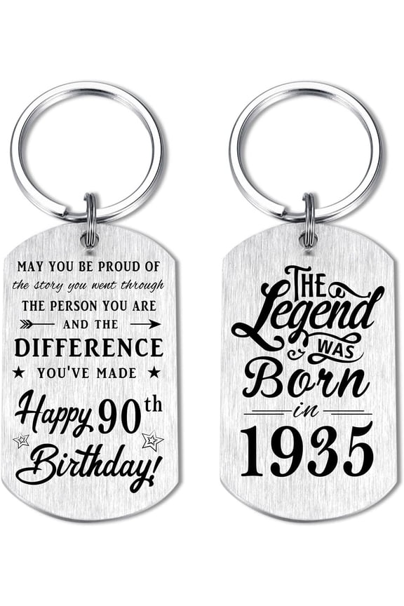 90th Birthday Gifts for Men 1935, Happy 90th Birthday Keychain, 90 Year Old Bday Gift for Man Male, The Legend was Born in 1935
