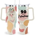 thumbnail image 1 of 90th Birthday Gifts for Women 90 & Fabulous Boho Bohemian Birthday Gift Ideas for Daughter Wife Mom Grandma 40oz Tumbler Cup With Handle, 1 of 6