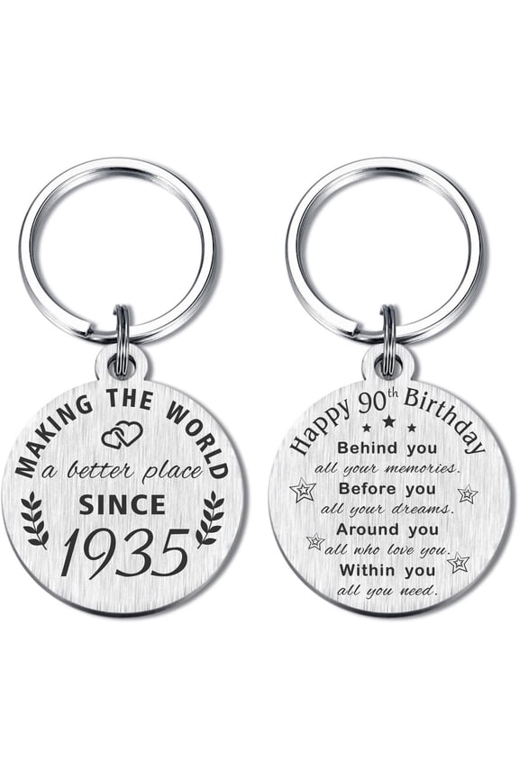 90th Birthday Gifts for Women Men, 90 Year Old Birthday Keychain, Born in 1935 Gifts, 1935 Birthday Decorations