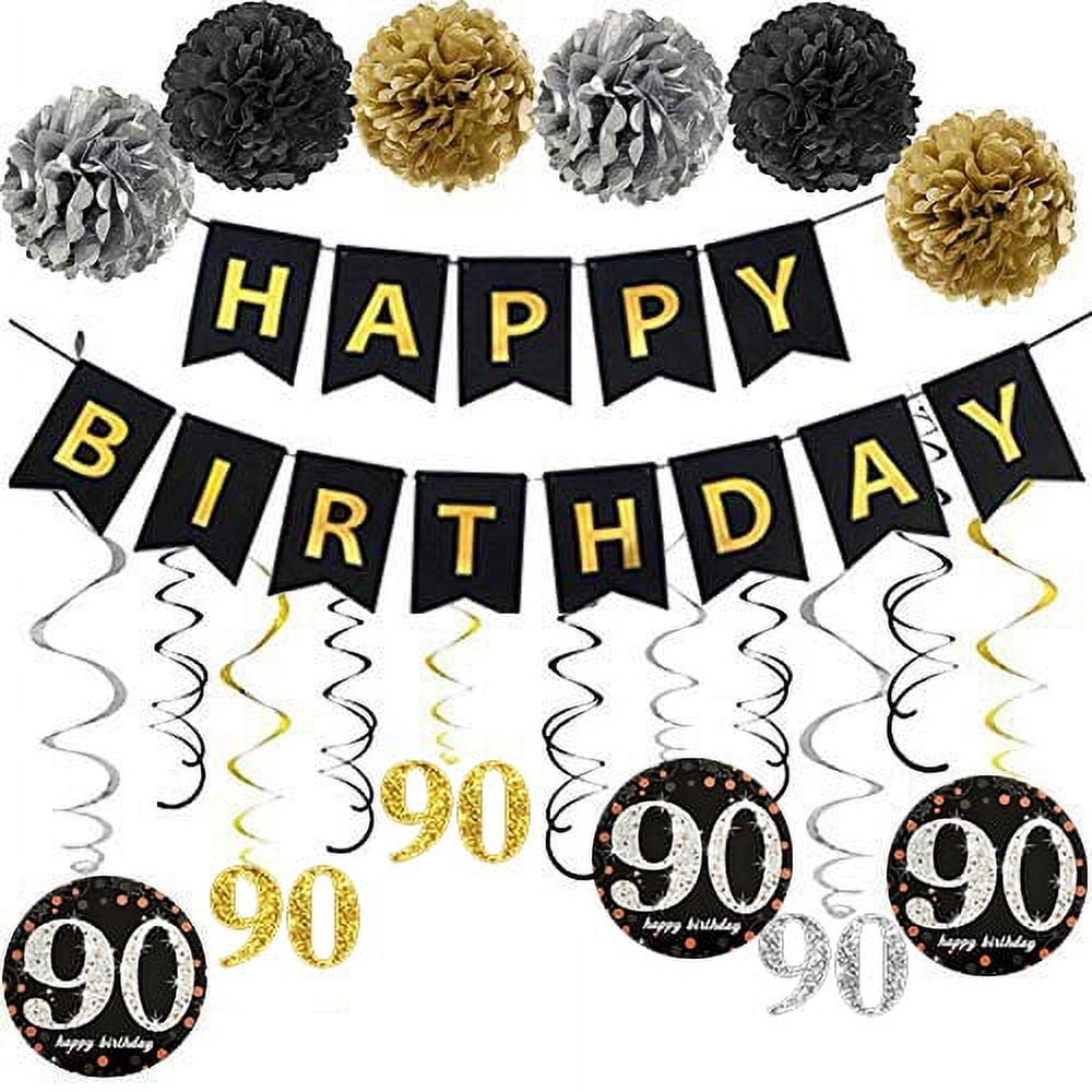 Gold Birthday Decorations - for Women Men Girls Boys,Gold White Party  Decorations Set With Birthday Banner(Pre-Strung),Gold Foil Curtains,Gold  White