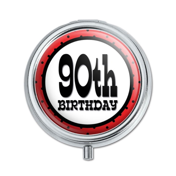 90th Ninetieth Birthday Red Black Polka Dots Pill Box