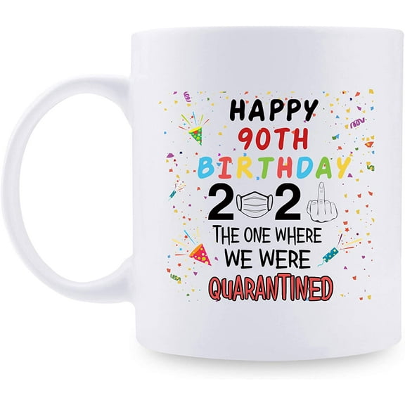 90th Quarantine Birthday Gifts for Women men - 2021 Quarantine Coffee Mug - 90 Year Old Present Ideas for Mom, Dad, Wife, Husband, Grandma, Grandpa, Sister, Brother, Son, Daughter, Friend - 11 oz