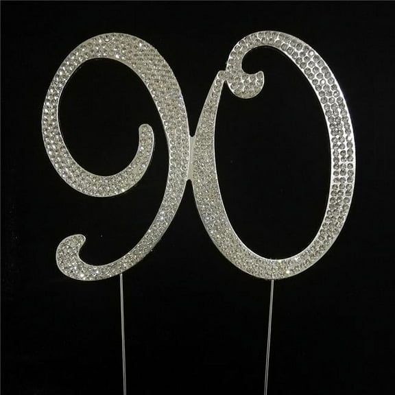 90th Rhinestone Cake Topper - Silver
