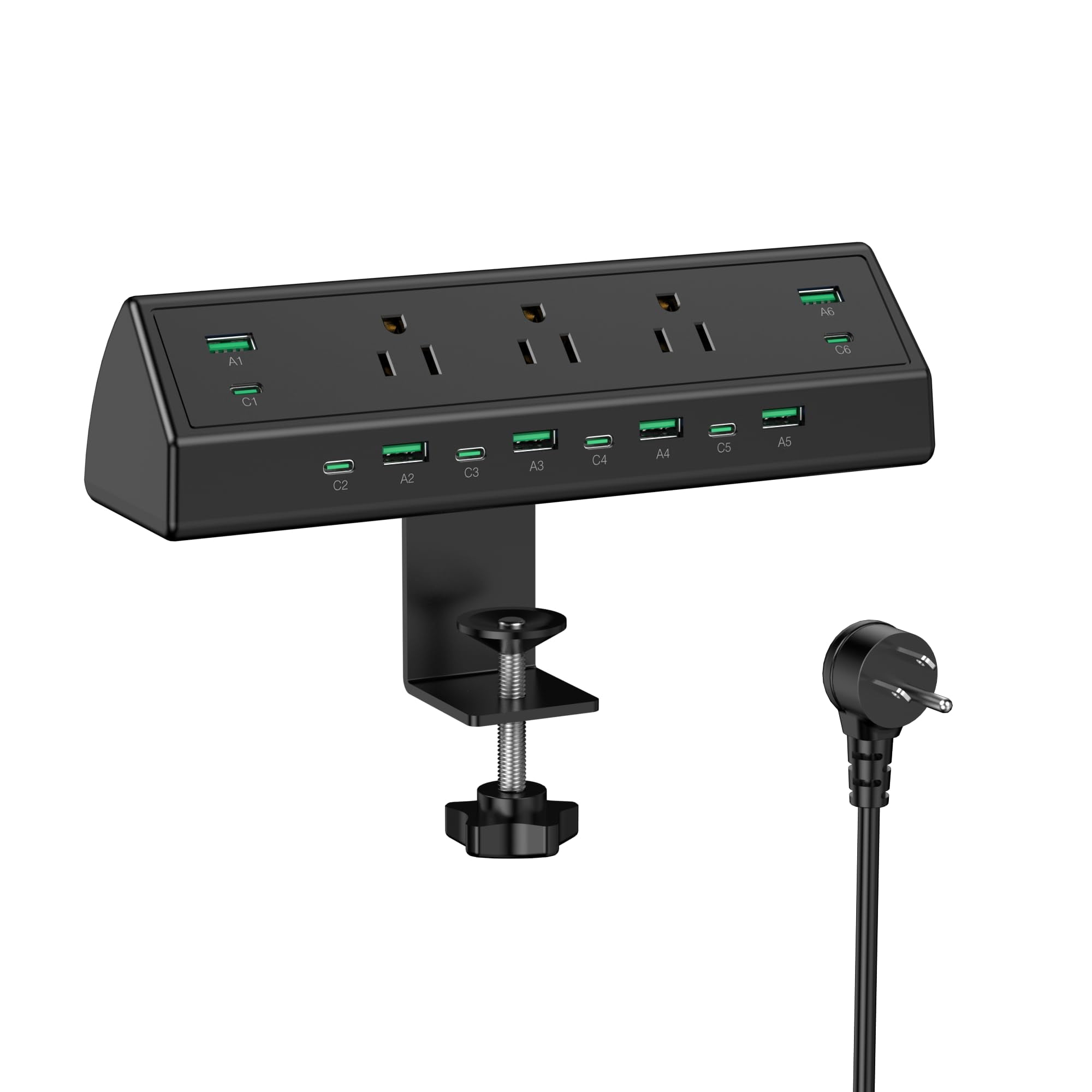 90w Desk Clamp Power Strip 12 Usb Ports (6 Pd 45w Usb-c) Surge Protector Etl Listed Hub Extension Cord Fast Charging Station For Home Office Edge Mount (black 12 Usb-90w)