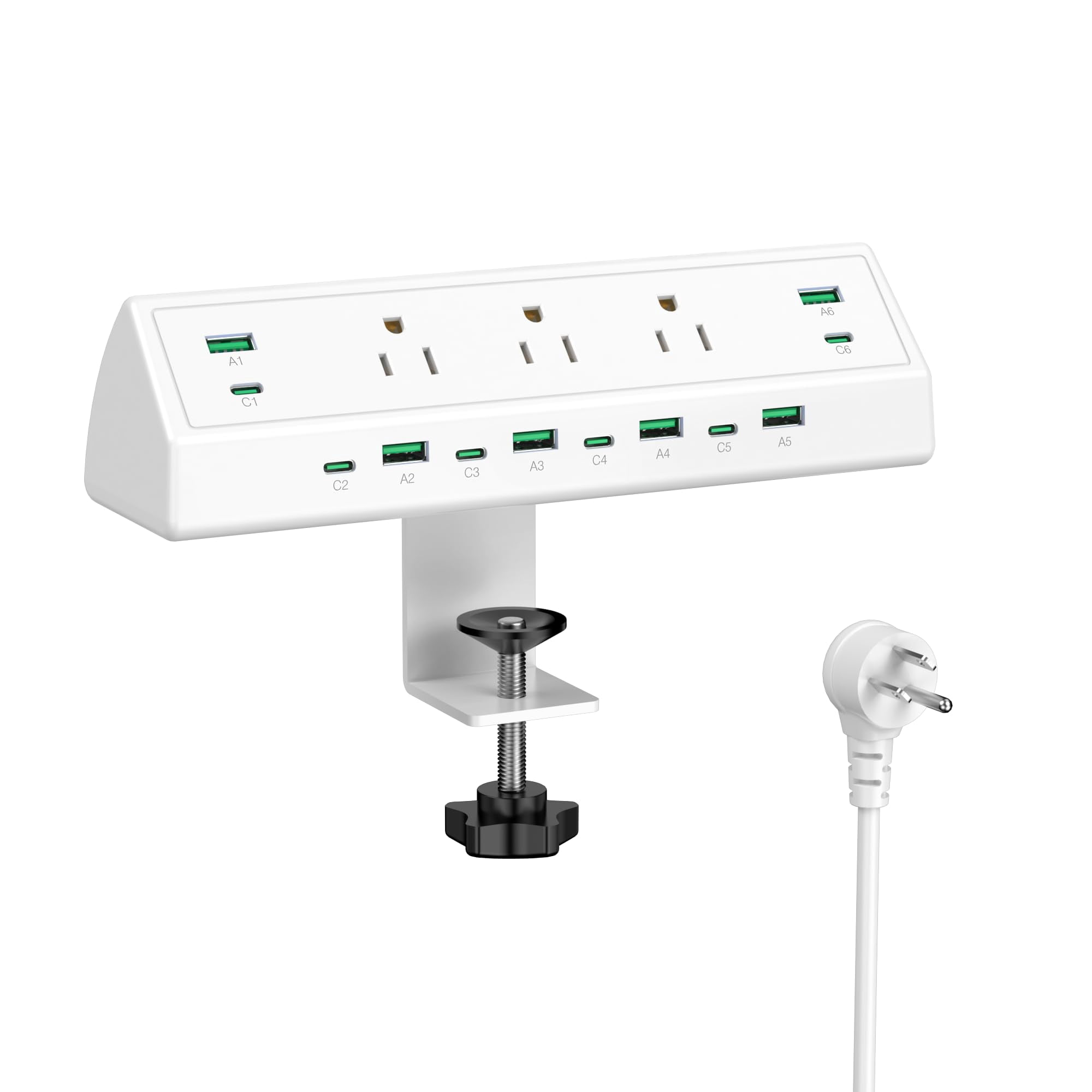 90w Desk Clamp Power Strip 12 Usb Ports (6 Pd 45w Usb-c) Surge Protector Etl Listed Hub Extension Cord Fast Charging Station For Home Office Edge Mount (white  12 Usb-90w)