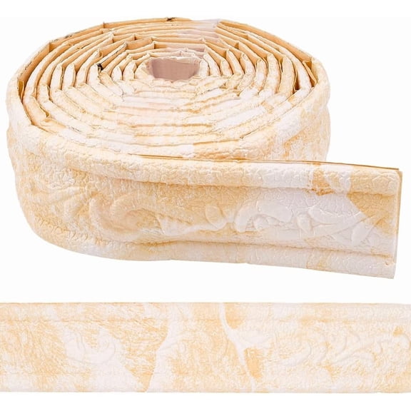 90x1.8in Peel Stick Foam Crown Molding Baseboard Trim Yellow White Marble Self Adhesive Flexible Mirror Wallpaper Sticky Border 3D Wall Edging Lines Base Baseboard for Hotel Home DIY Decor