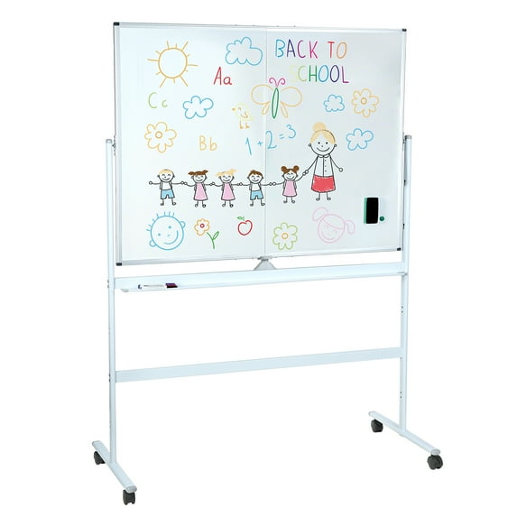 90x120cm Mobile Whiteboard,Double Sided Rolling Whiteboard,Folded Magnetic White Board,Large Reversible Dry Erase Board,Wall Planner Dry Erase Board