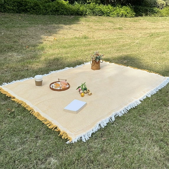 90x150cm Picnic Blanket, Foldable Polyester Cotton, Outdoor Indoor Use, Beach Camping Mat, Tablecloth, Soft Woven, Washable, Portable, Family Gatherings