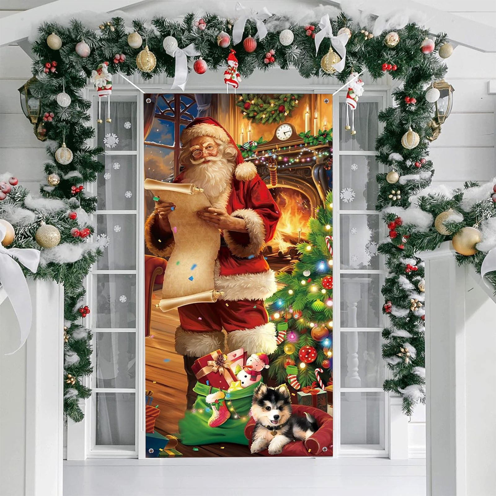 90x200cm Christmas Santa Door Frame Christmas Background Door Frame ...