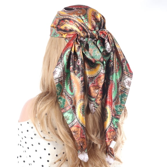 90x90cm Paisley Print Satin Square Scarf, Lightweight Boho Head Wrap & Neck Scarf,90*90cm,26