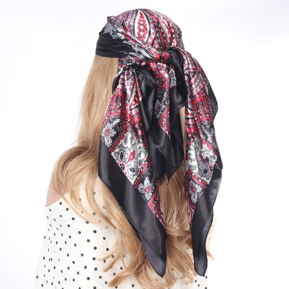 90x90cm Paisley Print Satin Square Scarf, Lightweight Boho Head Wrap & Neck Scarf,90*90cm,29
