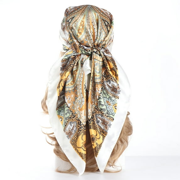 90x90cm Paisley Print Satin Square Scarf, Lightweight Boho Head Wrap & Neck Scarf,90*90cm,2