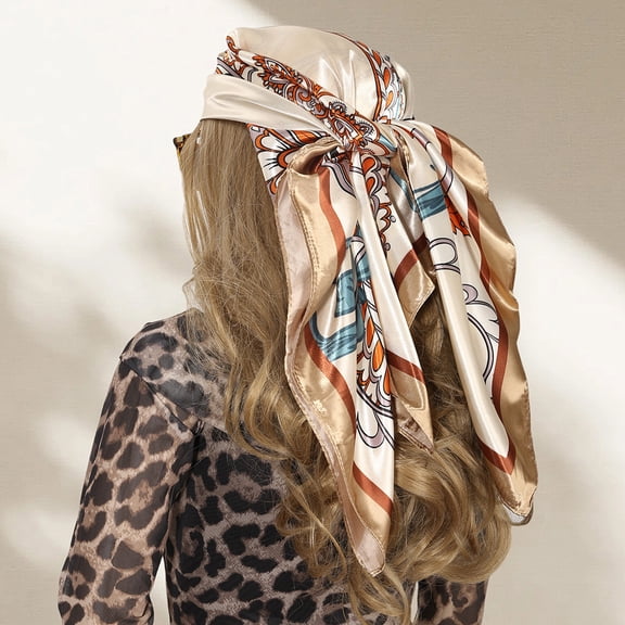 90x90cm Paisley Print Satin Square Scarf, Lightweight Boho Head Wrap & Neck Scarf,90*90cm,32