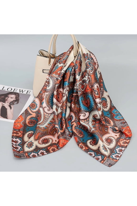 90x90cm Paisley Print Satin Square Scarf, Lightweight Boho Head Wrap & Neck Scarf,90*90cm,34