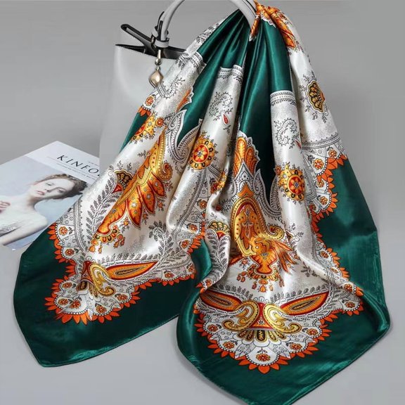 90x90cm Paisley Print Satin Square Scarf, Lightweight Boho Head Wrap & Neck Scarf,90*90cm,6