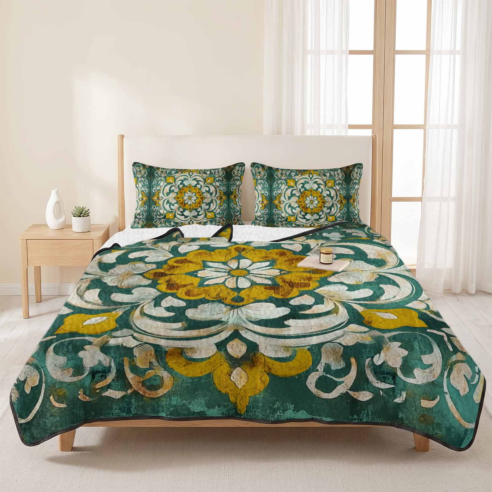 90x96in Quilt Bedding Set, Abstract Colorful Flower Pattern Lightweight ...