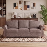 91.3" Traditional Chenille 3-Seater Sofa, Vintage Rolled Arm Couch with Wood Legs, Brown