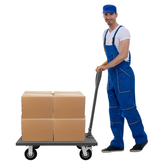 91.4*61*108.2cm Free-standing Ndustrial Flat Dolly Cart Gray Heavy Duty Cart with 4 Wheels and Round Corners