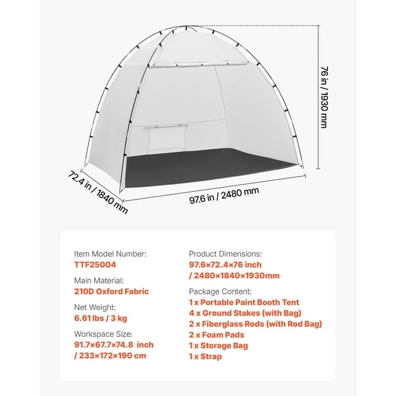 91.767.774.8 Inch Oxford Portable Spray Paint Tent, Breathable Mesh Work Shelter for Household Furniture Painting