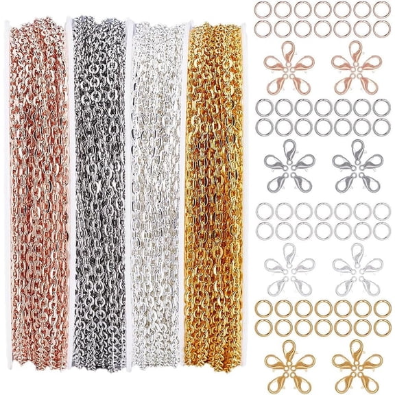91.7 Feet/28M Cable Chain Roll Chain Jewelry Making Kit with 240Pcs Jump Rings and 60Pcs 3 x 2mm Silver Iron Connectors Link Chains Kits for Jewelry Making Necklaces DIY Crafts colorful