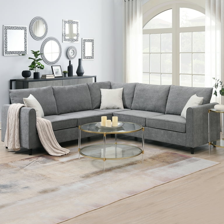 91 91 Modern Upholstered Sectional Sofa with 3 Pillows Linen L Shape Sofa Couch with Padded Seat Cushion and Backrest Indoor Modular Sofa 5 Seater Couch for Bedroom Office Apartment Walmart
