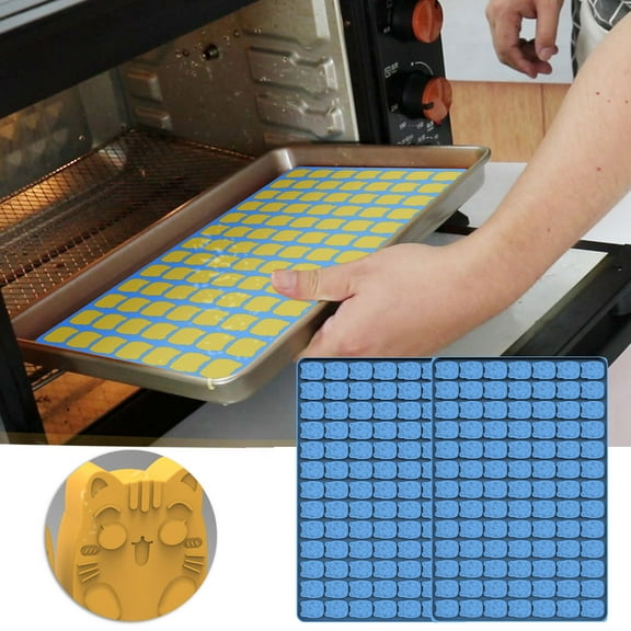 91 Cavities Cartoon Cat Shaped Silicone Molds,11.8x7.8inch Blue Baking Mat,Food Grade Chocolate Molds,BPA-Free,Withstand -40℉Cold to 440℉Hot,Perfect for Making Gummy, Chocolates, Candies