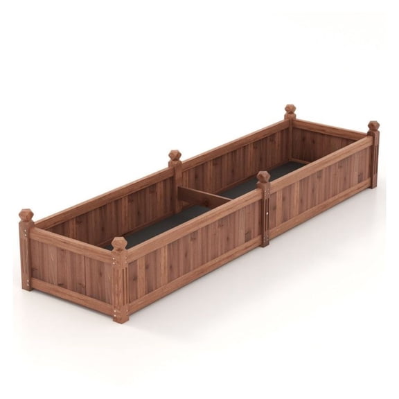 91 Inch Fir Wood Raised Garden Bed - Divisible Planter Box with Liner & Drainage for Vegetables, Flowers, Rustic Brown