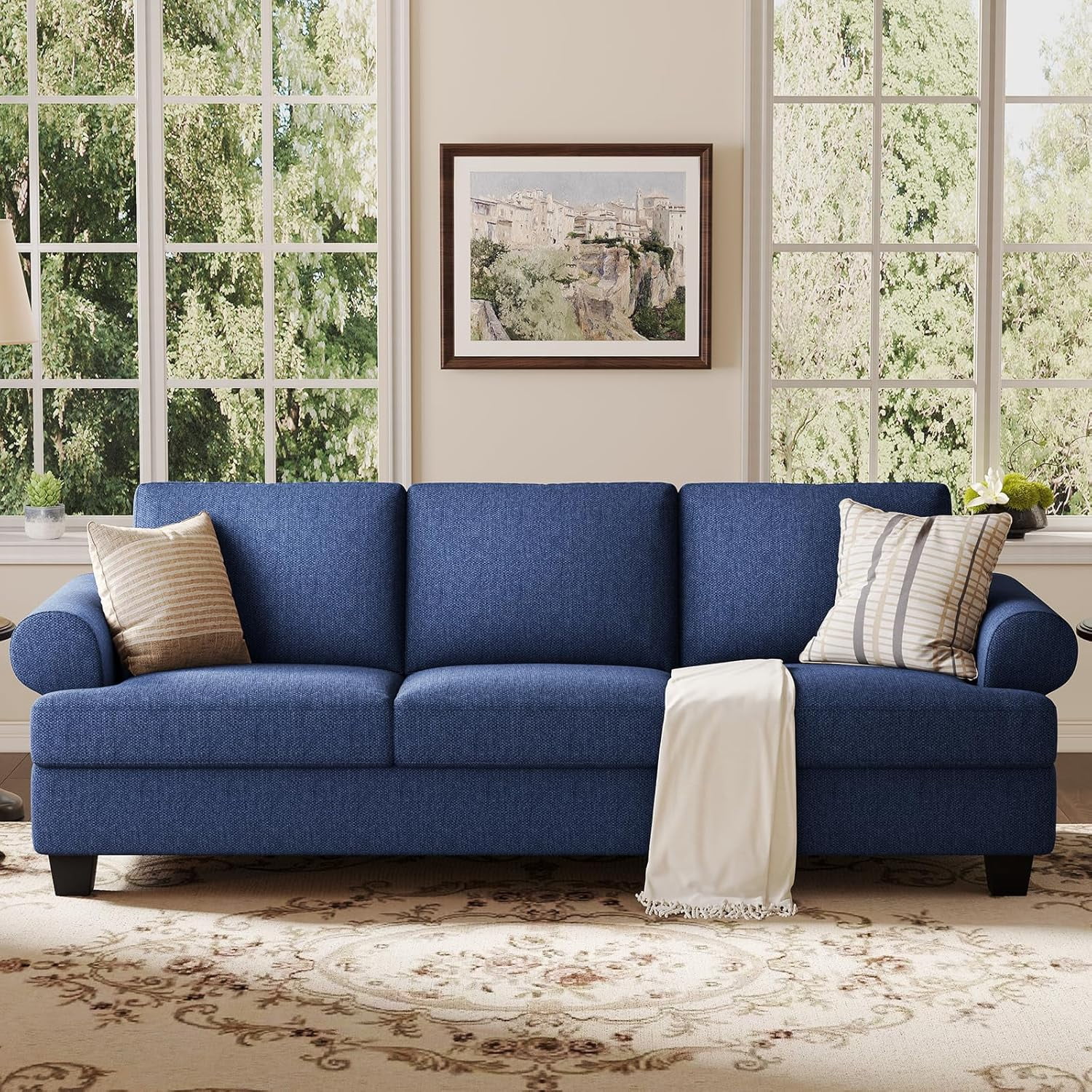 91 Inch Lawson Sofa with Extra Deep Seats Oversize, Mid-Century 3-Seat ...