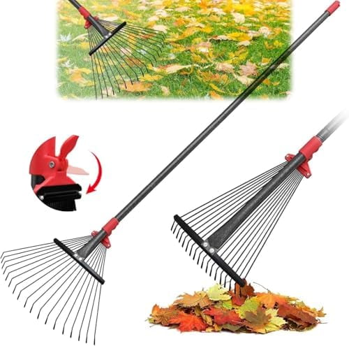 Adjustable Rake Rail 91 Inch Rake for Leaves , Adjustable 18 Tines with Expandable Head 9 ...