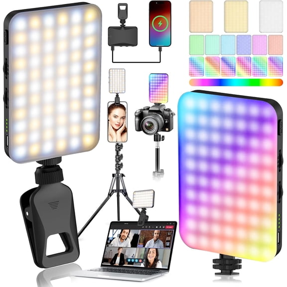 91 LED Portable Charger Selfie Light Video Conference Lighting with Clip & Camera Tripod Adapter Rechargeable 2000mAh CRI 96+, 4 Light Modes for Phone iPhone Webcam Laptop Makeup