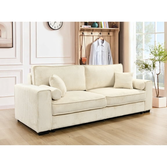 91'' Large Bed With Storage, 3 Seater Beige Couch For Living Areas, Convertible Sleeper, Foam Filled Cushion, Contemporary Look, Construction Modern 3 In Beige, Bedroom, To Thick Padding Material,