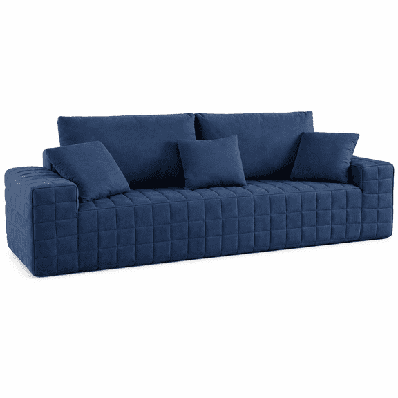 91" Oversized Chenille Cloud Sofa, 3-Seater Deep Seat Couch with Pocket Springs, No Assembly Required, Modern Grid Tufted Sofa for Living Room or Apartment, Navy Blue