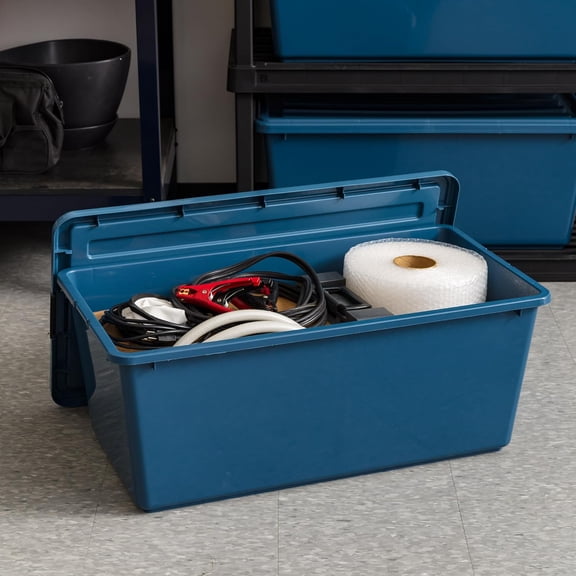 91 Qt Stackable Plastic Storage Bins with Lids, 4 Pack - Navy