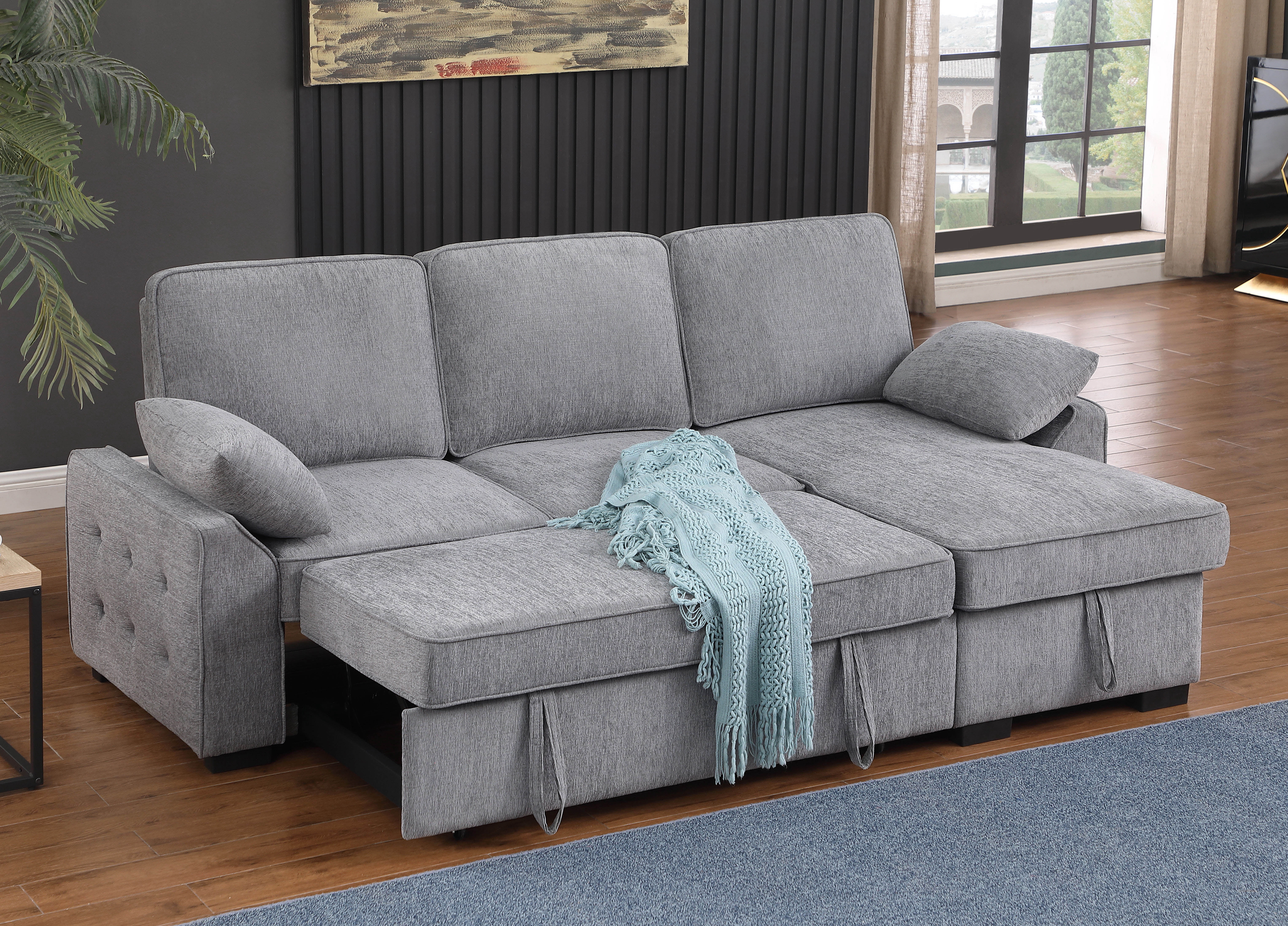 91"W Reversible Sleeper Sectional Sofa Bed with Storage Chaise, L-Shape ...