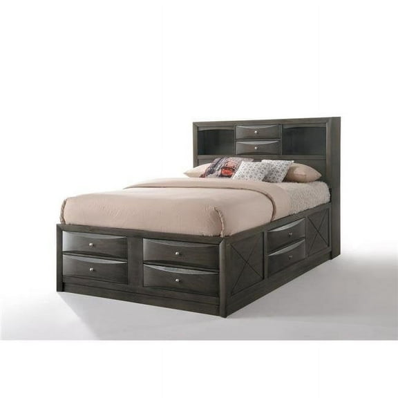 91" X 63" X 56" Gray Oak Rubber Wood Queen Storage Bed