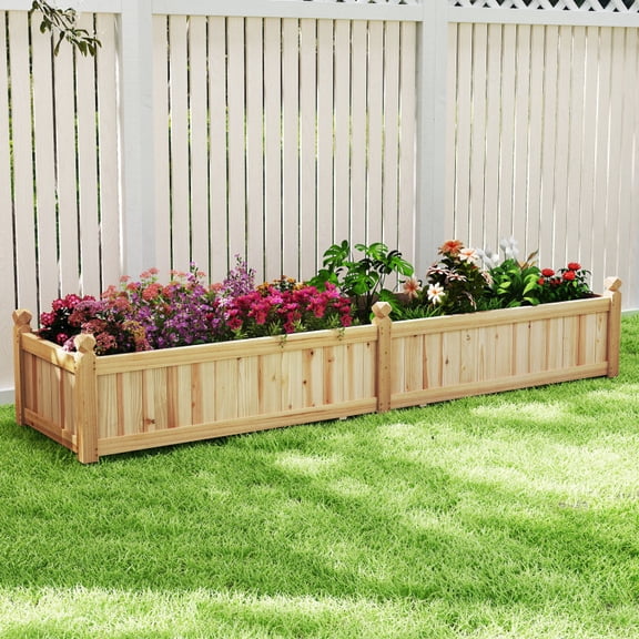 91 x 24 x 16 Inch Divisible Planter Box with Corner Drainage and Non-woven Liner for Growing Vegetables