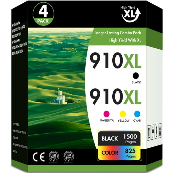 910 910XL Ink Cartridges Compatible for HP 910XL 910 4 Pack for OfficeJet Pro 8020 8025 8028 8035 8010 8022 8015 8018 Printer (Black, Cyan, Magenta, Yellow)