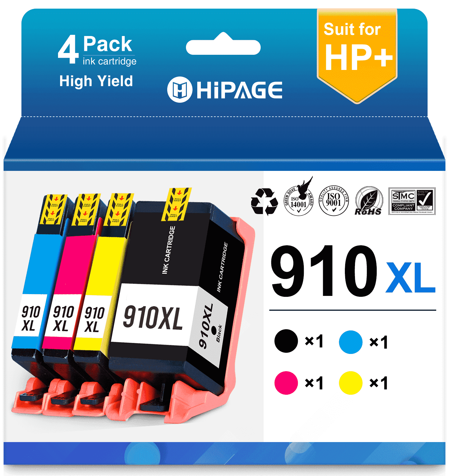 910 Ink Compatible for HP 910 Ink Cartridge for HP 910 Ink for OfficeJet Pro 8015e 8025e 8028e 8034e 8035e 8022 8025 8028 8035 Printers (Black Cyan Magenta Yellow, 4 Pack)