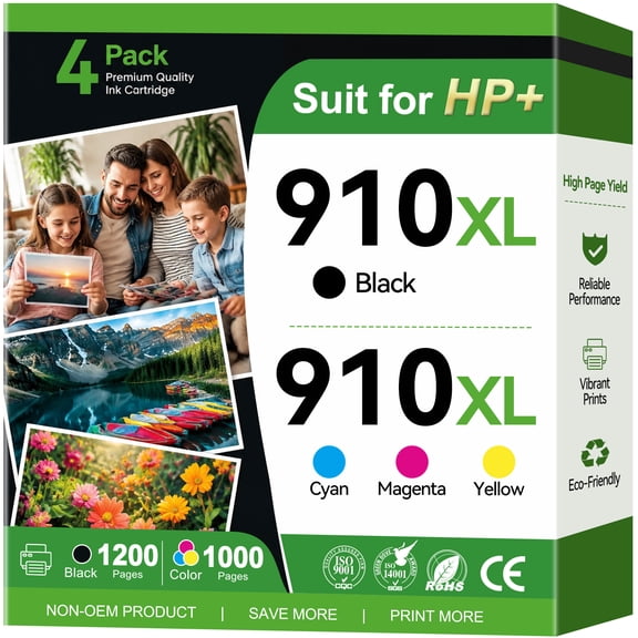 910 Ink Cartridge Compatible for HP 910XL Combo Pack Ink Cartridge for 910 HP Ink for OfficeJet 8035 8035e 8025 8025e 8015e 8034e Printer (4-Pack)