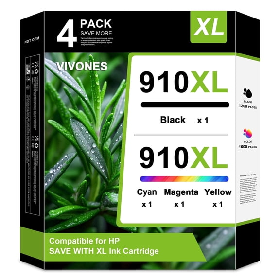 910XL 910 Ink Cartridges Compatible for HP 910 XL Ink for OfficeJet 8015e 8025e 8010 OfficeJet Pro 8025e 8028e 8020 8035 Printers (1 Black / 1 Cyan / 1 Magenta / 1 Yellow)