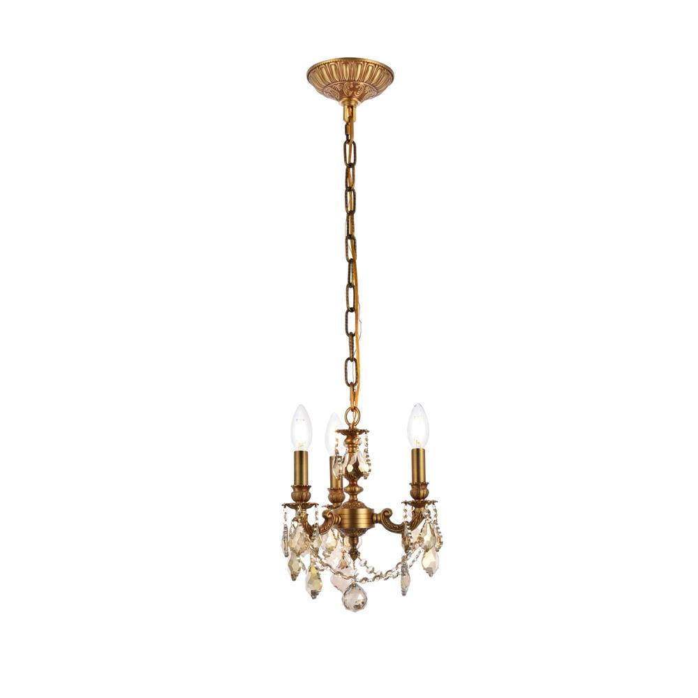 Lillie 3-Light French Gold Pendant with Golden Teak Royal Cut Crystal