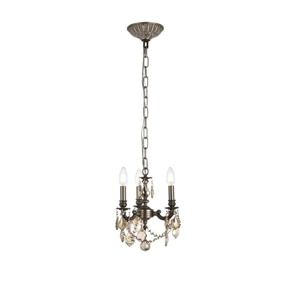9103 Lillie Collection Pendant D:10in H:10in Lt:3 Pewter Finish (Royal Cut Crystals)