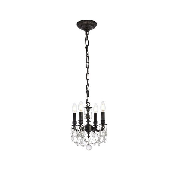 9104 Lillie Collection Pendant D:10in H:10in Lt:4 Dark Bronze Finish (Royal Cut Crystals)